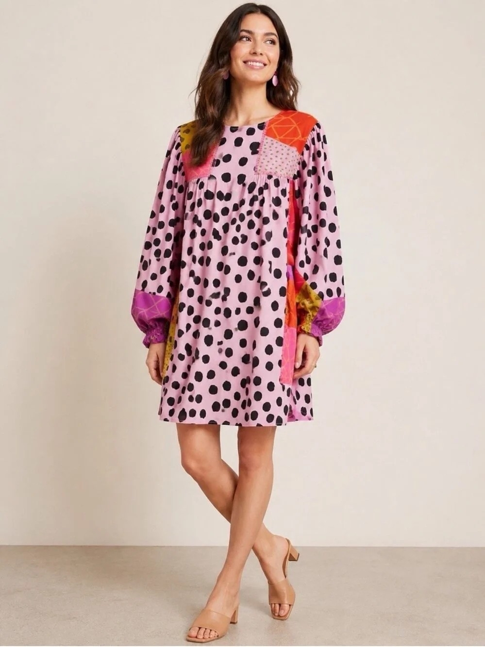 Bl^nk London Womens Miranda Tunic Dress Mixed Media Patchwork